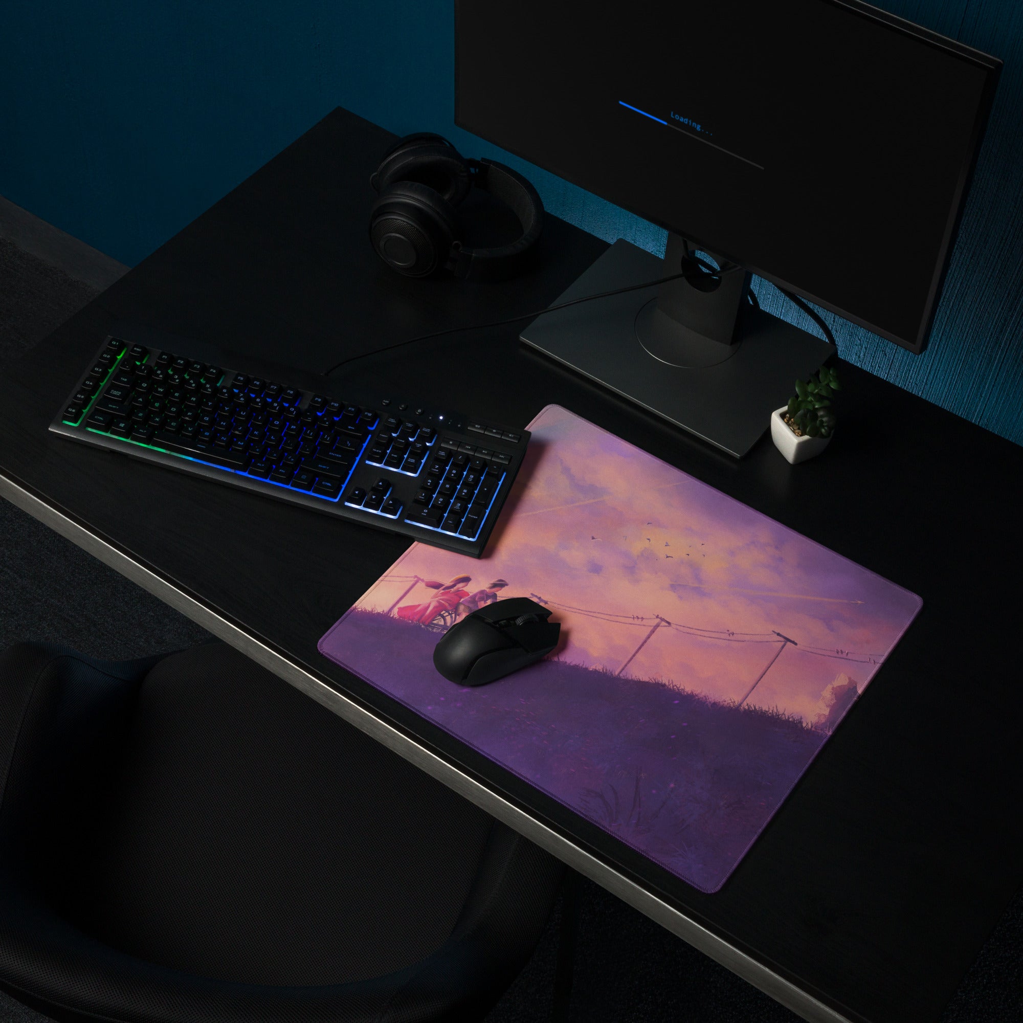 Pastel Sunset Path Mouse Pad - Mouse Pad Purple Pink Gradient Desk Setup Dreamy Modern Gaming Desk Digital Print