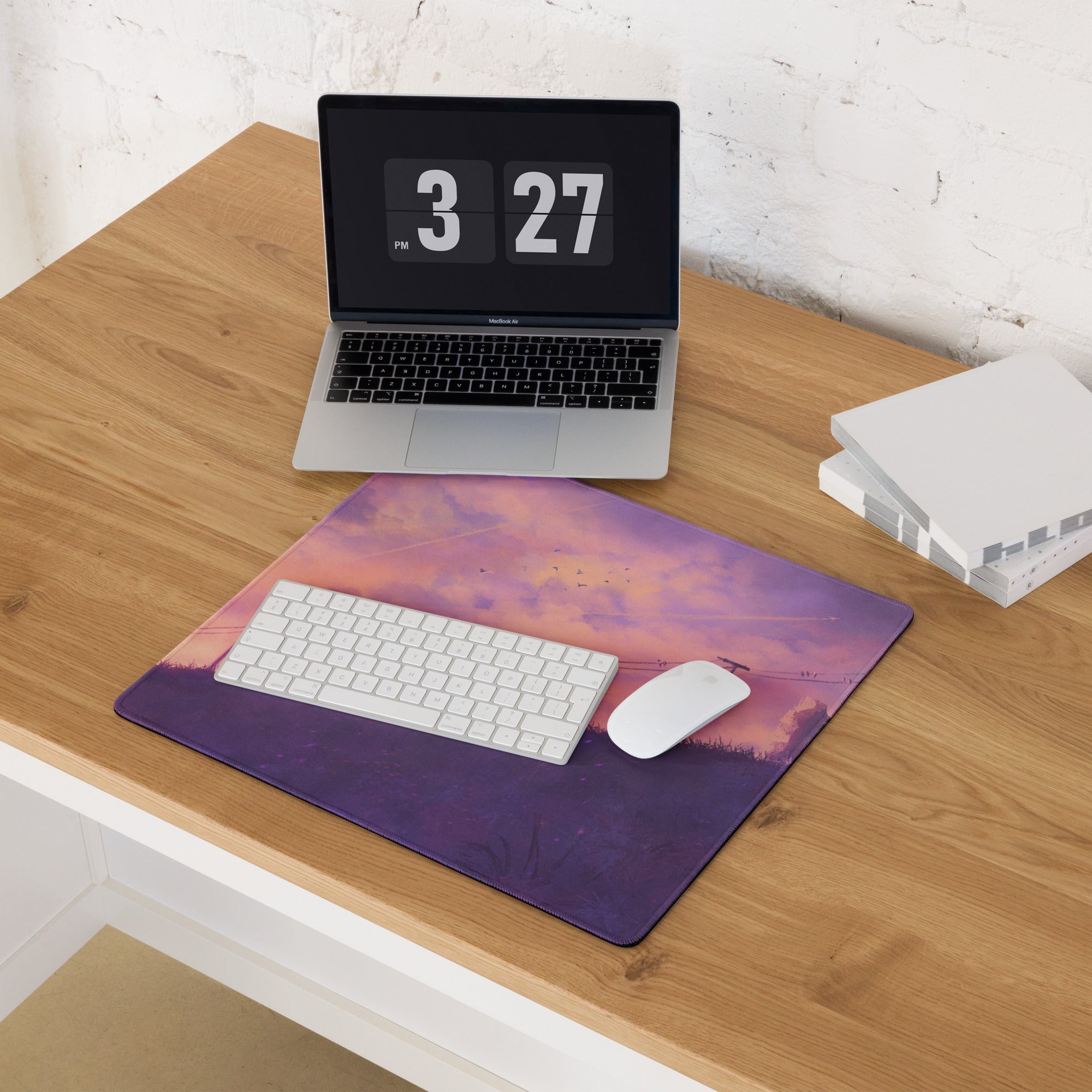 Pastel Sunset Path Mouse Pad - Mouse Pad Purple Pink Gradient Desk Setup Dreamy Modern Gaming Desk Digital Print
