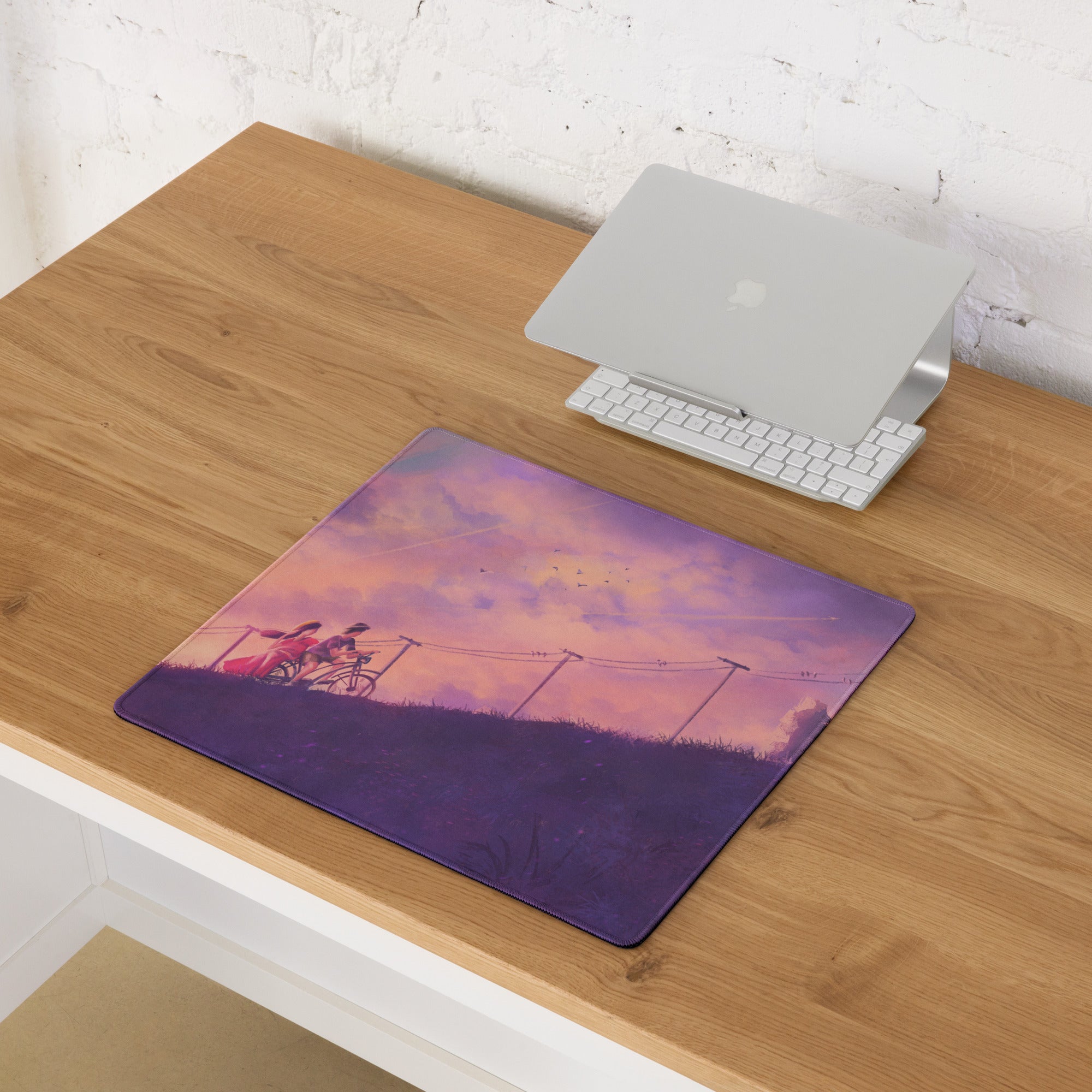 Pastel Sunset Path Mouse Pad - Mouse Pad Purple Pink Gradient Desk Setup Dreamy Modern Gaming Desk Digital Print