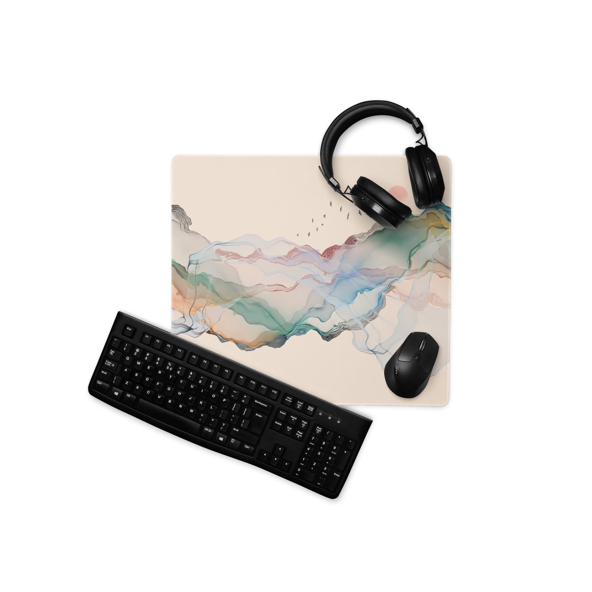 Pastel Mountain Dream Desk Pad - Mountain Landscape Mouse Pad Pastel Teal Serene Minimalist Office Desk Watercolor