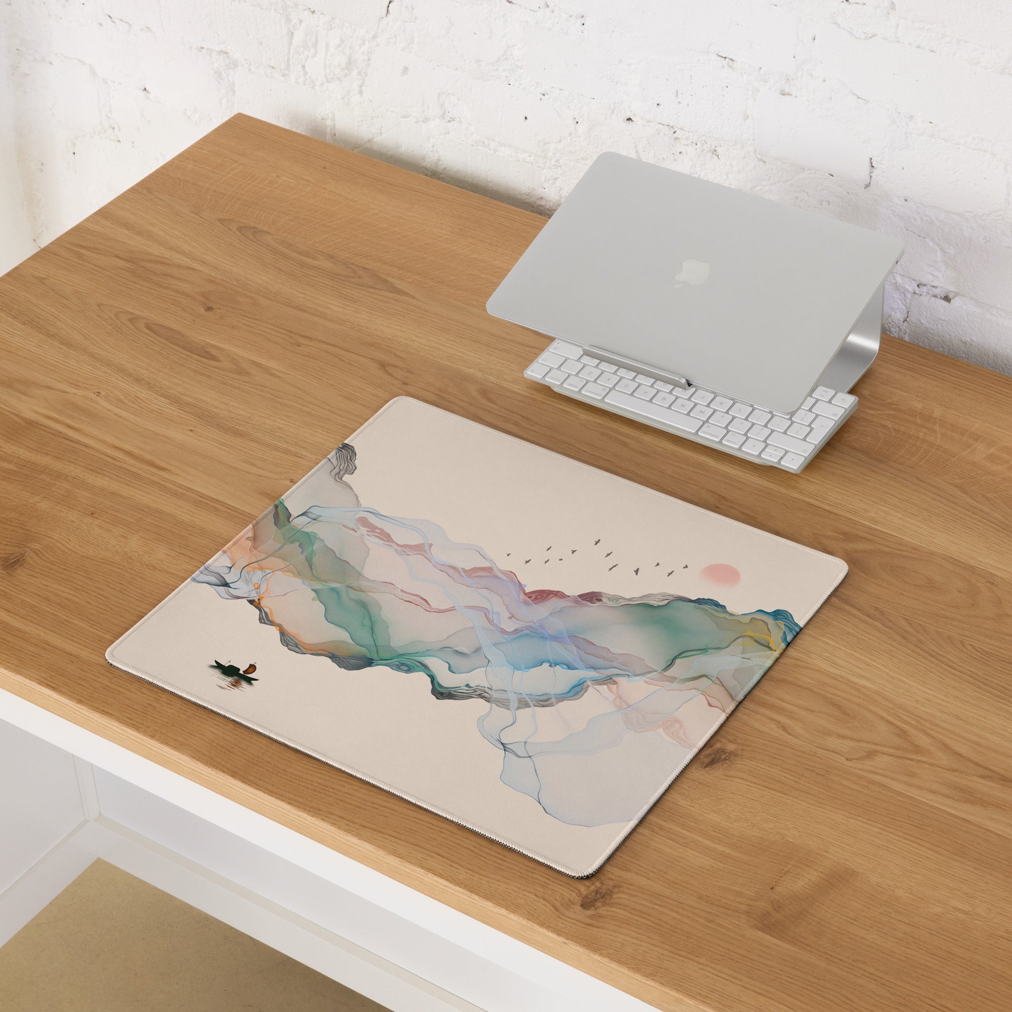 Pastel Mountain Dream Desk Pad - Mountain Landscape Mouse Pad Pastel Teal Serene Minimalist Office Desk Watercolor