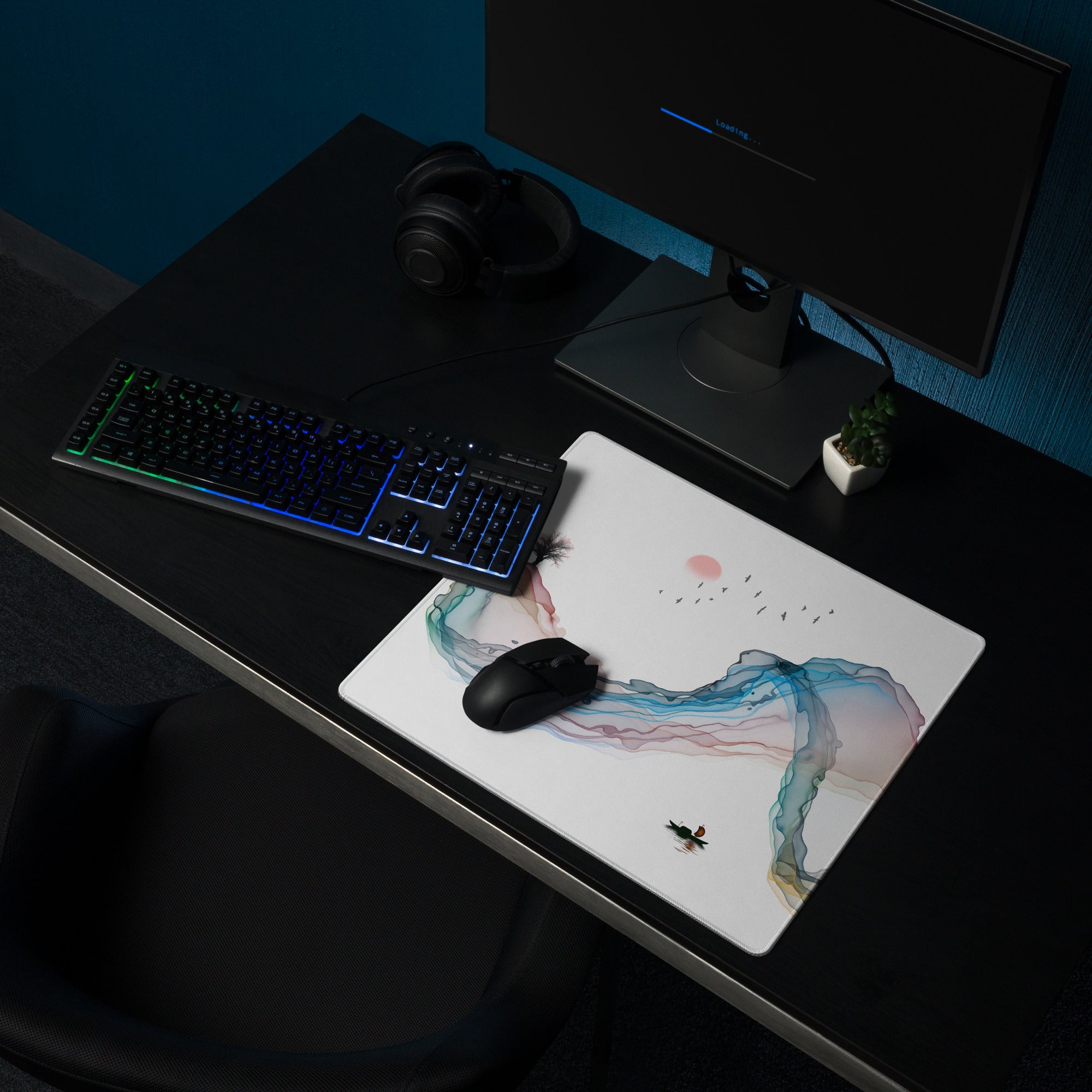 Aurora Mist Abstract Gaming Mouse Pad - Gaming Mouse Pad Multicolor Abstract Desk Mat For PC Setup Modern Minimalist