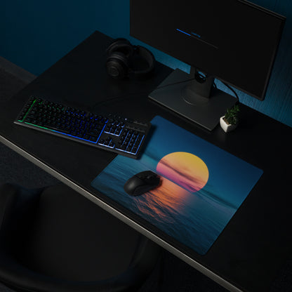 Sunset Horizon Blue Gaming Pad - Mouse Pad Blue Sunset Desk Setup Photorealistic - Calm Serene Coastal Modern Desk Photo