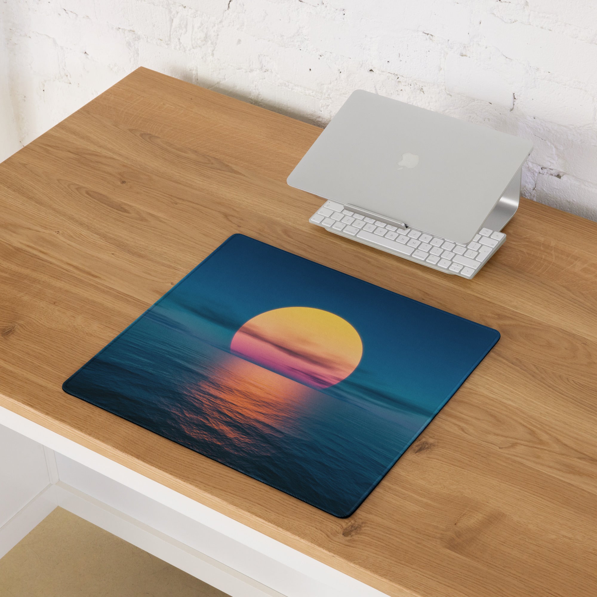 Sunset Horizon Blue Gaming Pad - Mouse Pad Blue Sunset Desk Setup Photorealistic - Calm Serene Coastal Modern Desk Photo