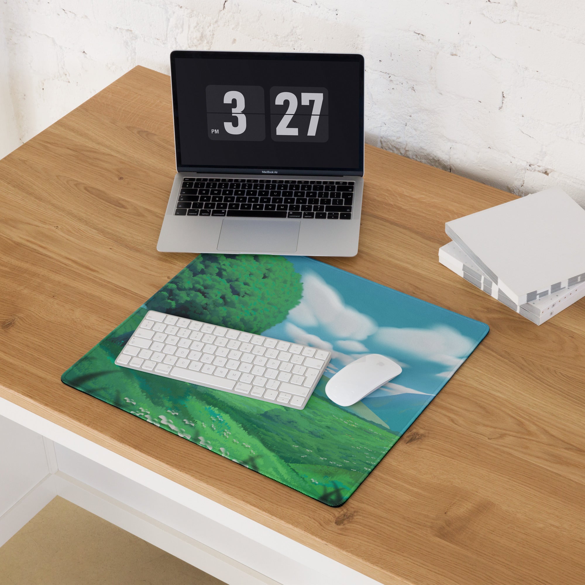 Azure Forest Landscape Mouse Pad - Landscape Mouse Pad Blue Green Desk Nature Calm Mood Minimalist Decor