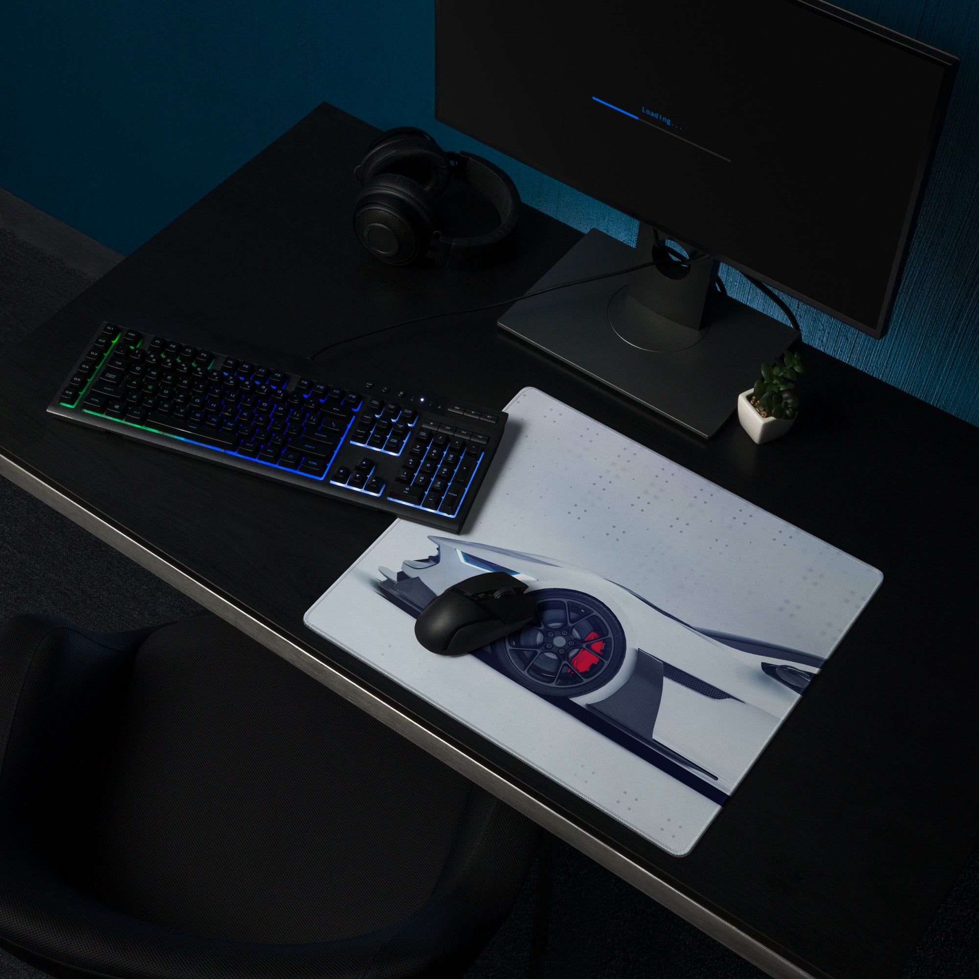 Velocity Car Themed Pad - Car White Silver Desk Modern Sleek Futuristic Minimalist High-Tech Esports Setup Photo