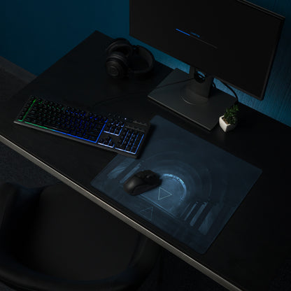 Midnight Blue Neon Geometry Mouse Pad - Gaming Mouse Pad Blue Neon Futuristic Moody Neon Tech Decor Cyberpunk