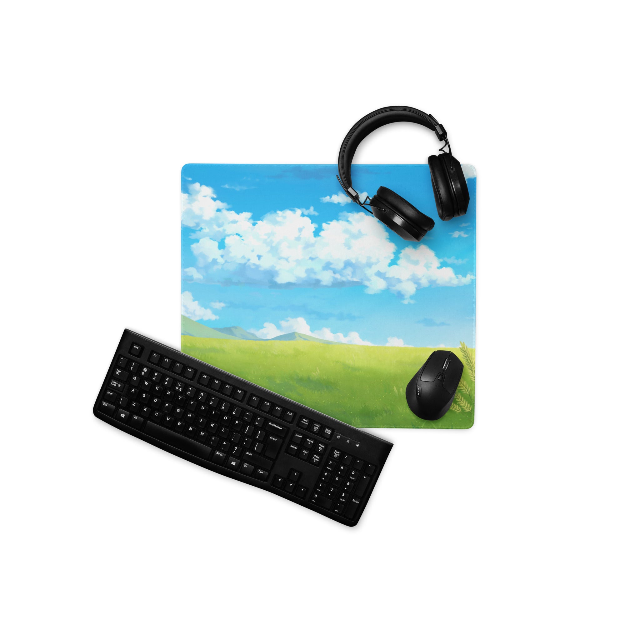 Skyscape Large Gaming Mouse Pad - Landscape Sky Blue Cloudy Nature Desk Mat For Gaming Calm Desk Decor Digital Art