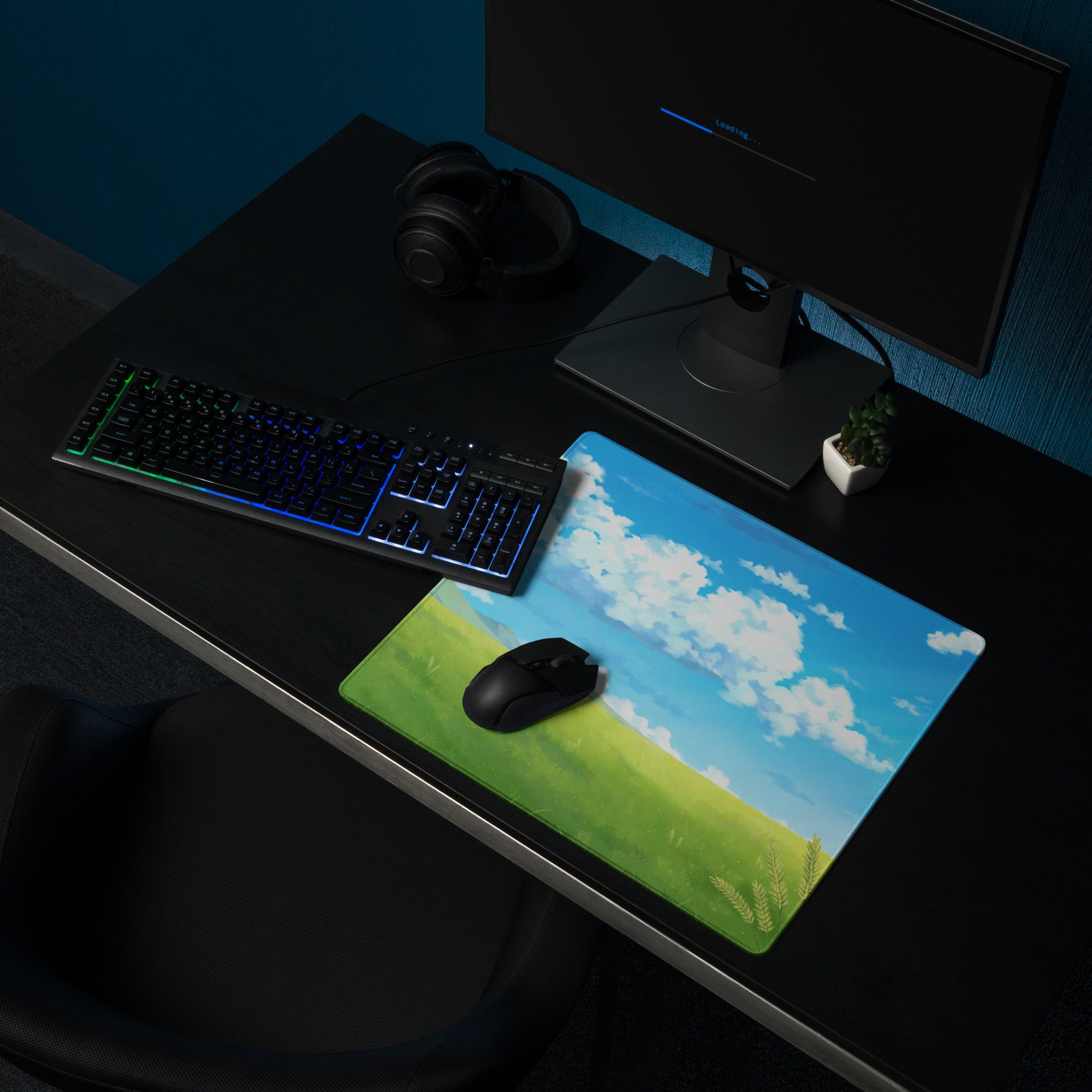 Skyscape Large Gaming Mouse Pad - Landscape Sky Blue Cloudy Nature Desk Mat For Gaming Calm Desk Decor Digital Art
