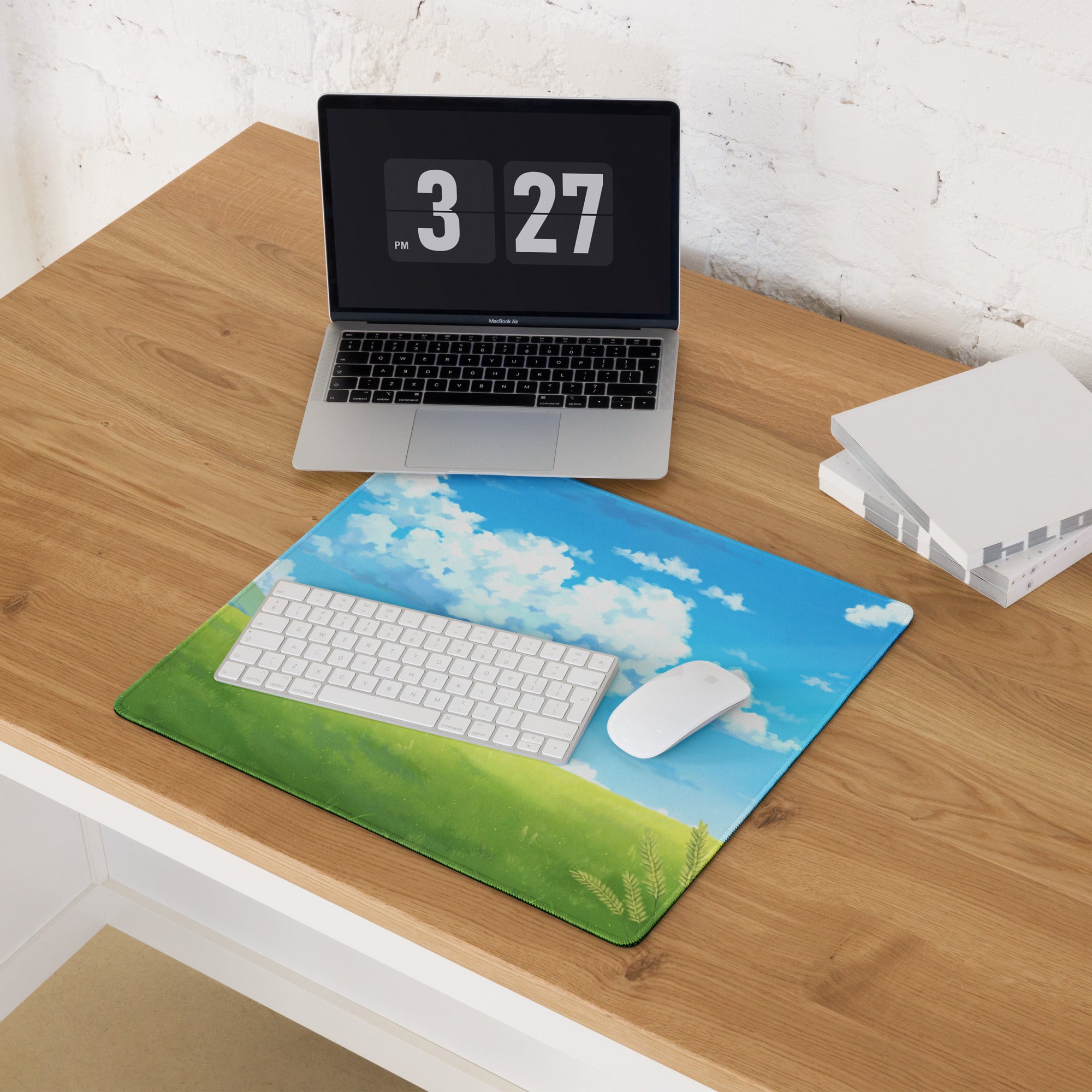 Skyscape Large Gaming Mouse Pad - Landscape Sky Blue Cloudy Nature Desk Mat For Gaming Calm Desk Decor Digital Art
