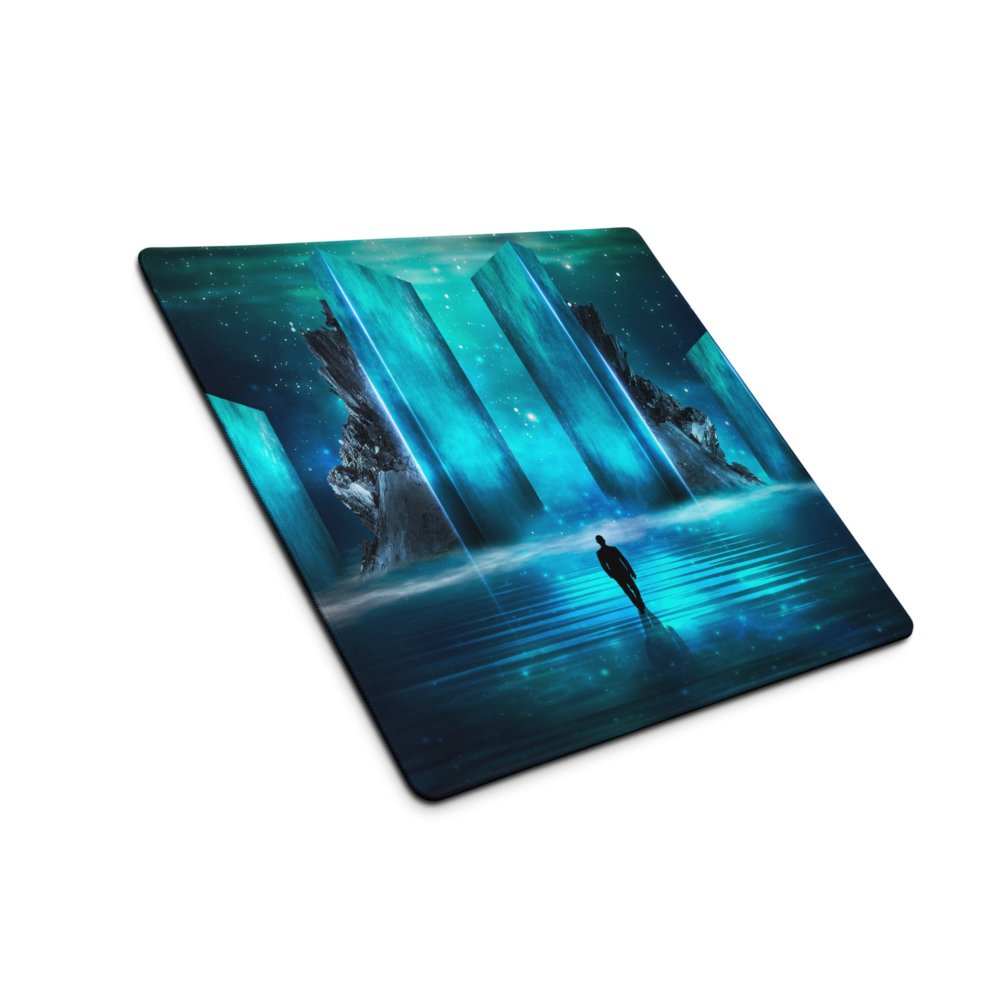 Neon Portal Gaming Pad - Gaming Mouse Pad Blue Neon Futuristic Immersive Cyberpunk Modern Digital Artwork