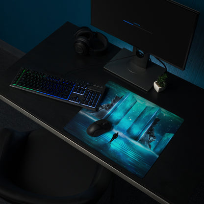 Neon Portal Gaming Pad - Gaming Mouse Pad Blue Neon Futuristic Immersive Cyberpunk Modern Digital Artwork