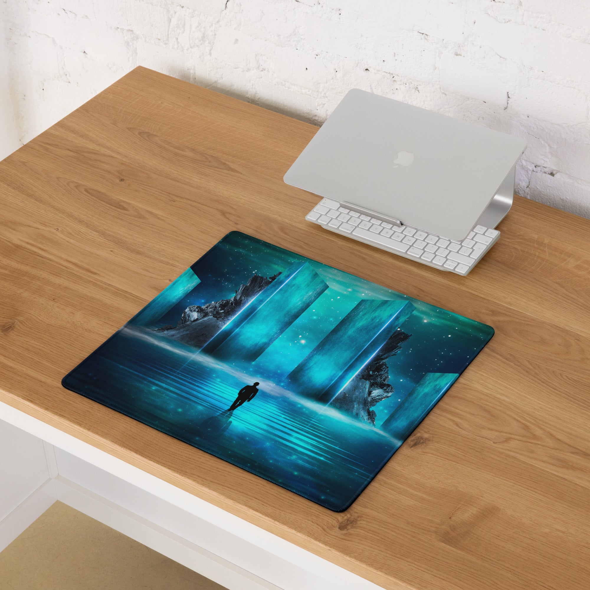 Neon Portal Gaming Pad - Gaming Mouse Pad Blue Neon Futuristic Immersive Cyberpunk Modern Digital Artwork