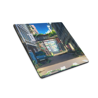 Anime City Street Desk Pad - City Street Anime, Blue Gray, Gaming Desk, Cinematic Illustration Calm Mood Painting