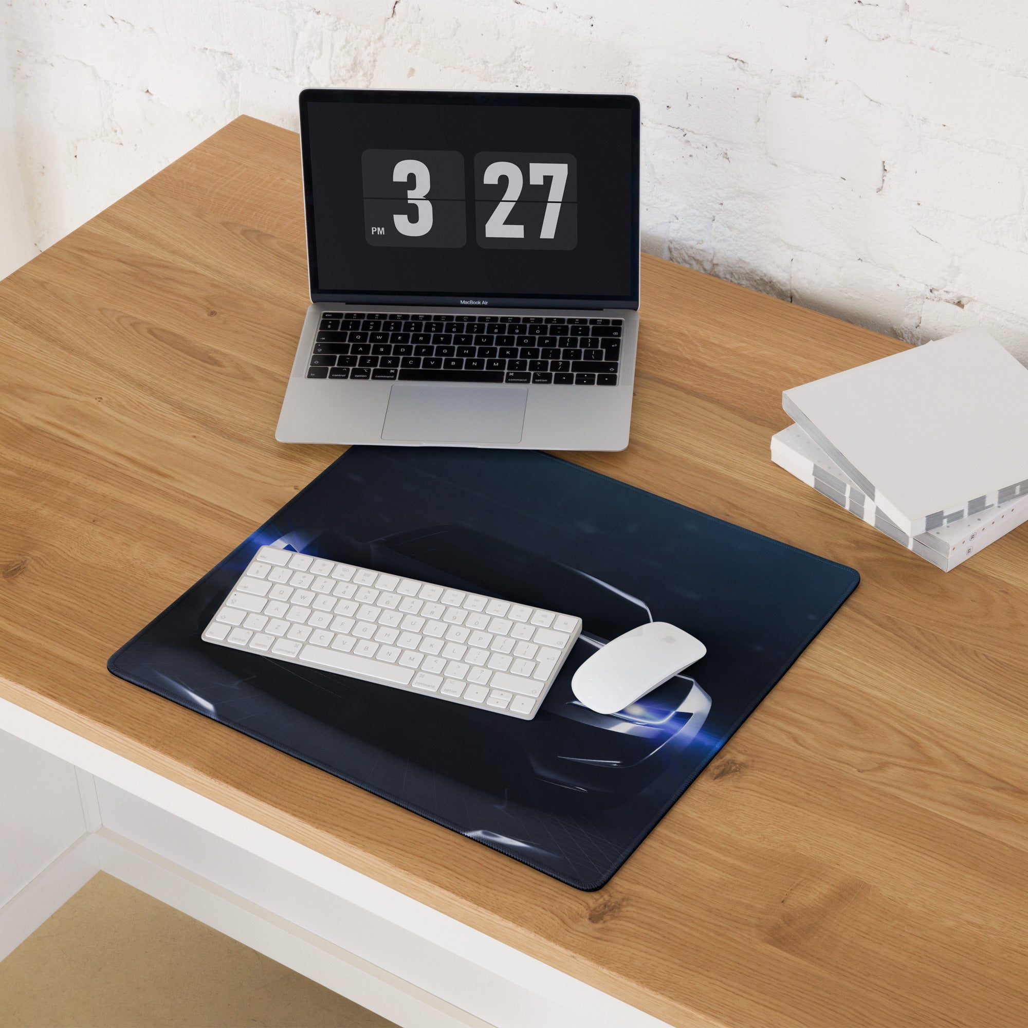 Night Drive Car Gaming Mouse Pad - Racing Car Black Blue Desk Gaming Pad Futuristic Intense Mood Minimalist