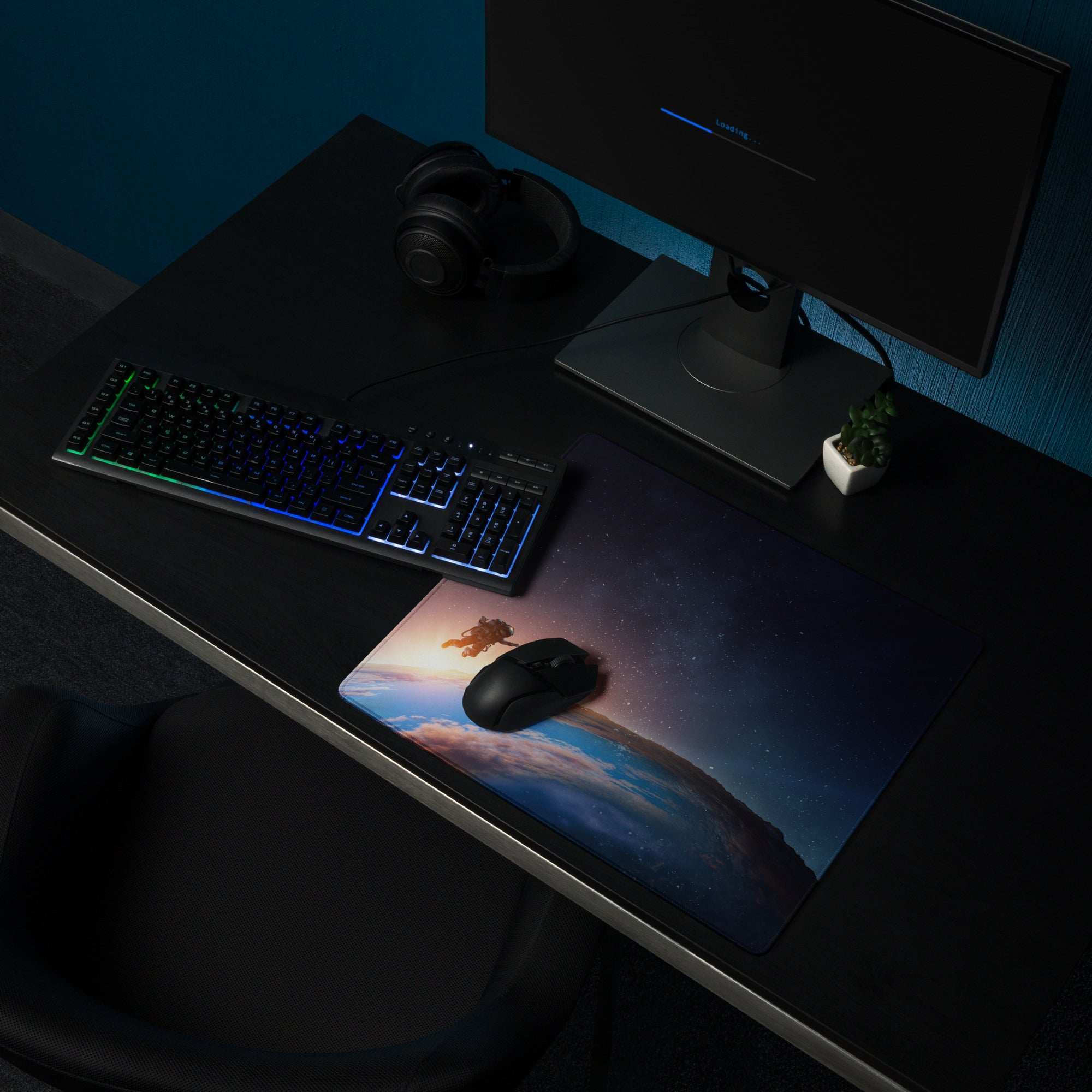 Cosmic Astronaut Desk Pad - Astronaut Space Scene Orange Blue Desk Setup Epic Mood Office Gaming Niche Digital Art