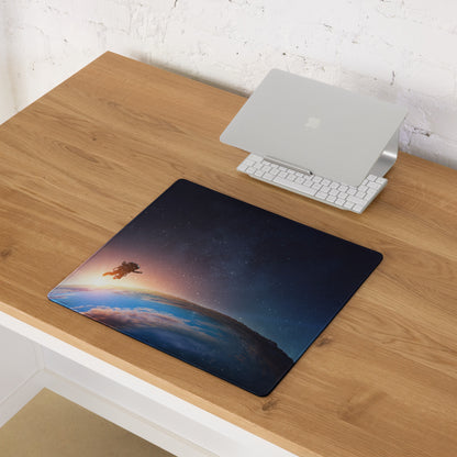 Cosmic Astronaut Desk Pad - Astronaut Space Scene Orange Blue Desk Setup Epic Mood Office Gaming Niche Digital Art