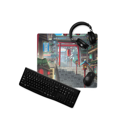 Neon Tokyo Lantern Alley Mouse Pad - Gaming Mouse Pad Red Blue Desk Anime Immersive Night Mood Cyberpunk Digital Art