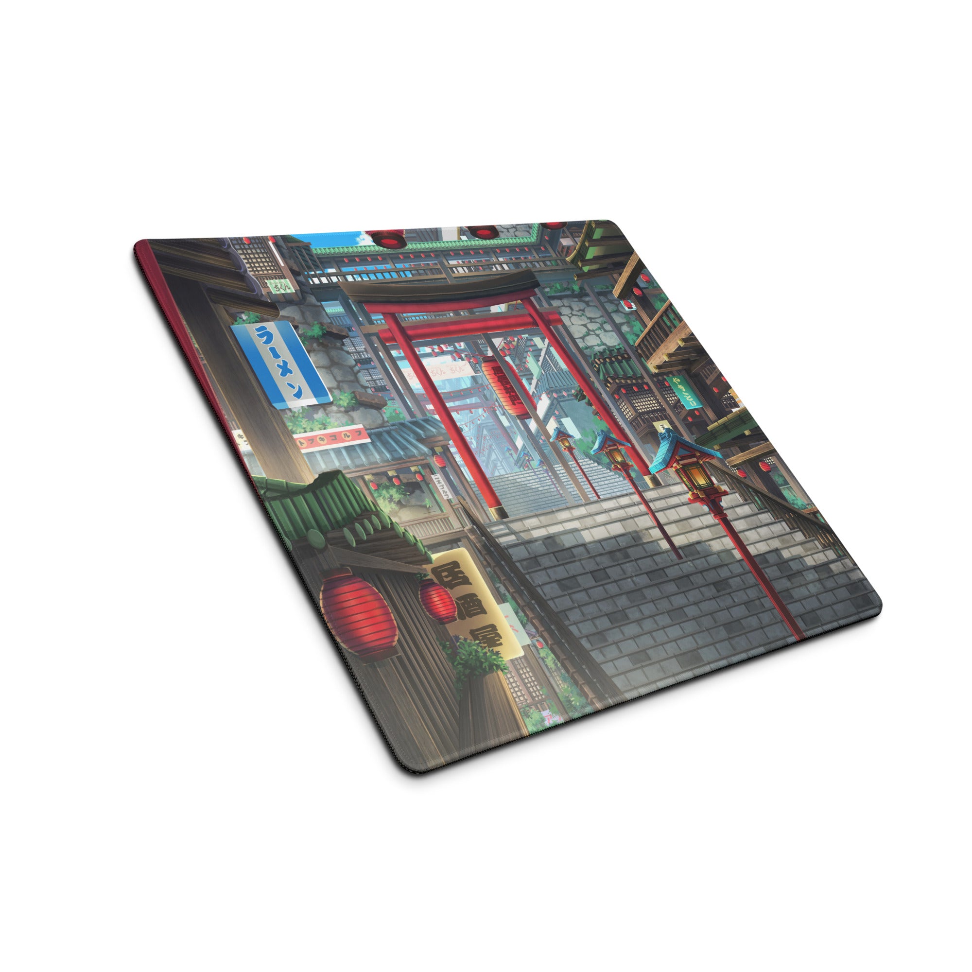 Neon Tokyo Lantern Alley Mouse Pad - Gaming Mouse Pad Red Blue Desk Anime Immersive Night Mood Cyberpunk Digital Art