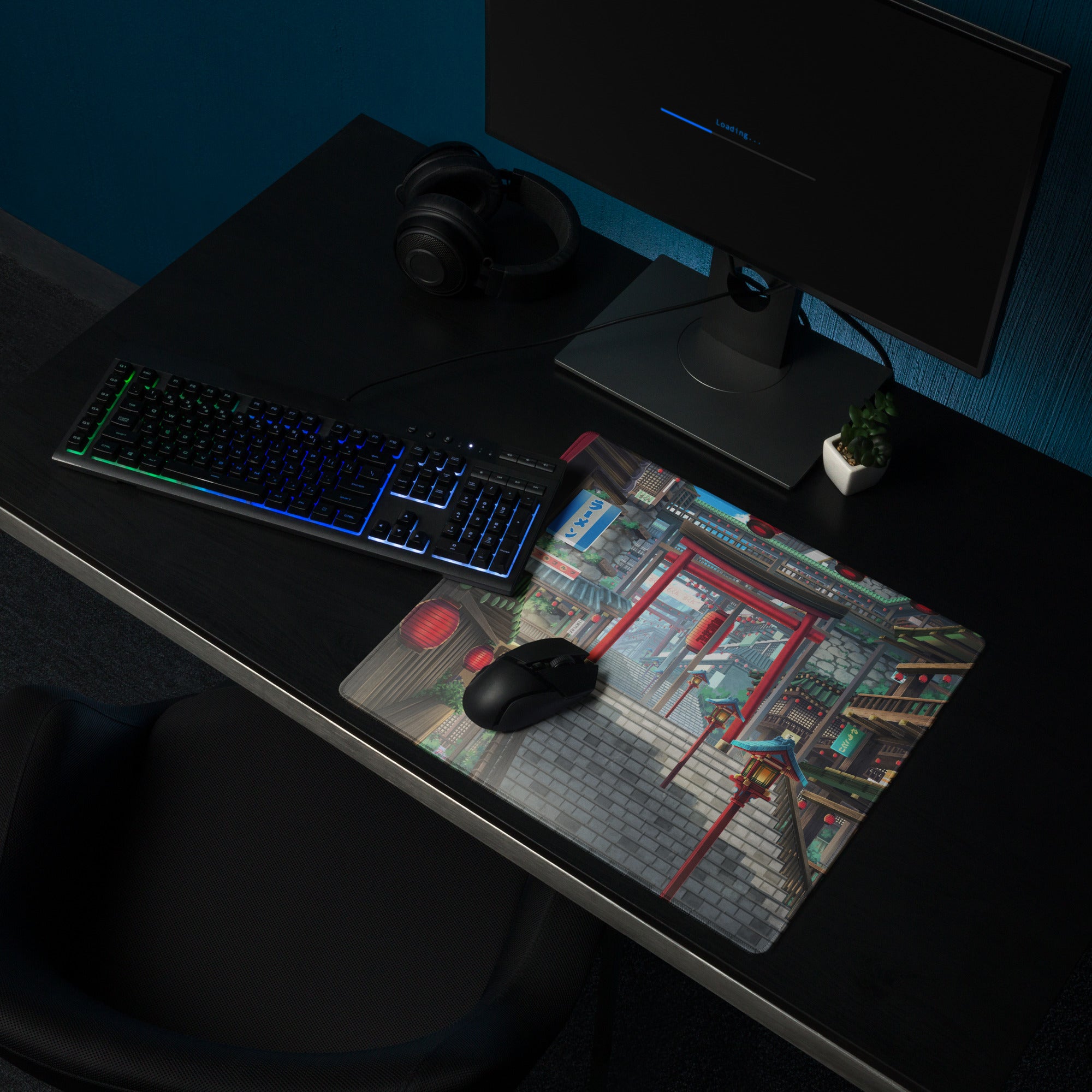 Neon Tokyo Lantern Alley Mouse Pad - Gaming Mouse Pad Red Blue Desk Anime Immersive Night Mood Cyberpunk Digital Art