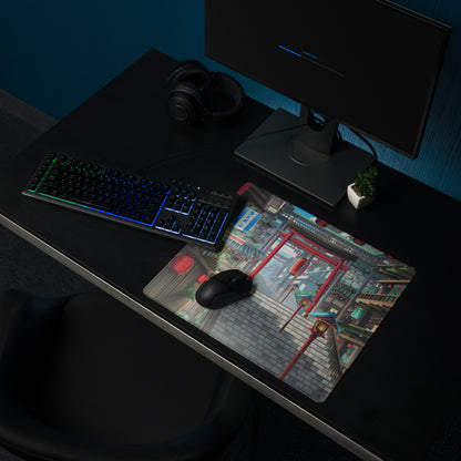 Neon Tokyo Lantern Alley Mouse Pad - Gaming Mouse Pad Red Blue Desk Anime Immersive Night Mood Cyberpunk Digital Art