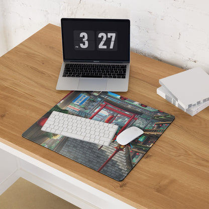 Neon Tokyo Lantern Alley Mouse Pad - Gaming Mouse Pad Red Blue Desk Anime Immersive Night Mood Cyberpunk Digital Art