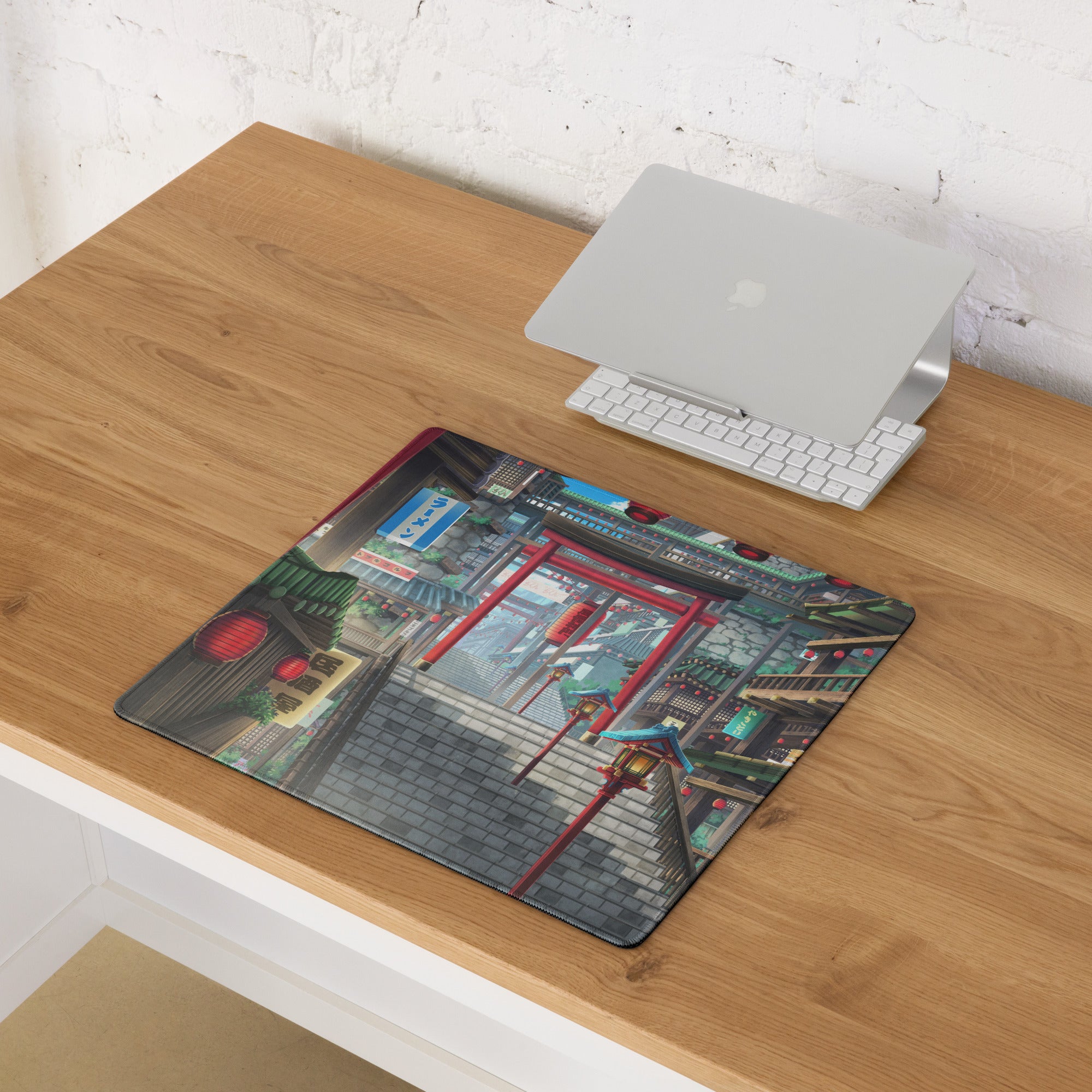 Neon Tokyo Lantern Alley Mouse Pad - Gaming Mouse Pad Red Blue Desk Anime Immersive Night Mood Cyberpunk Digital Art
