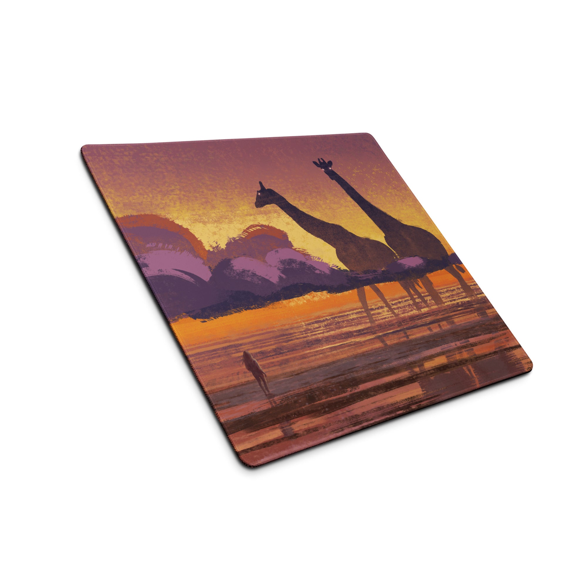 Sunset Safari Desk Pad - Sunset Safari Orange Purple Desk Pad Silhouette Warm Mood Modern Gaming Desk Pad Art