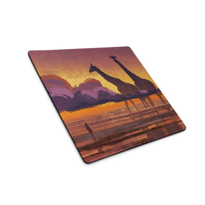 Sunset Safari Desk Pad - Sunset Safari Orange Purple Desk Pad Silhouette Warm Mood Modern Gaming Desk Pad Art