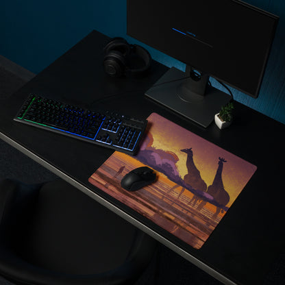 Sunset Safari Desk Pad - Sunset Safari Orange Purple Desk Pad Silhouette Warm Mood Modern Gaming Desk Pad Art
