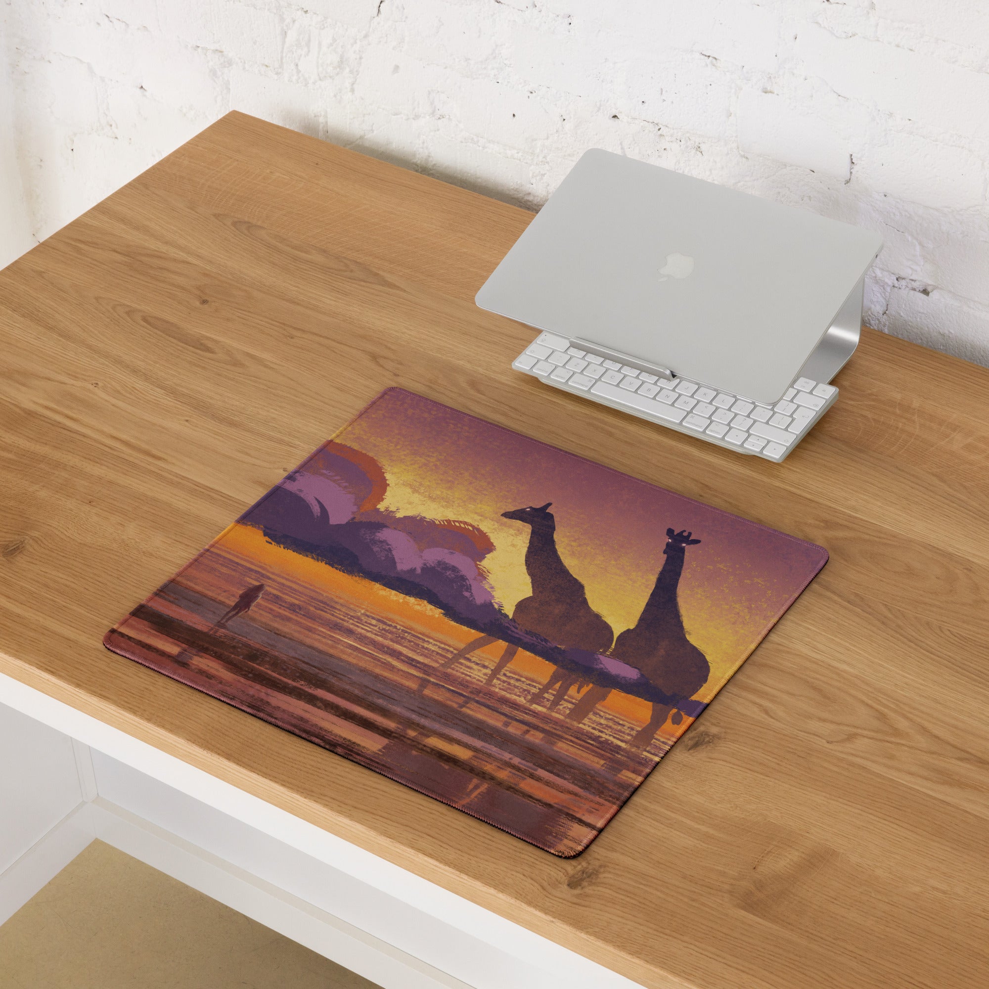 Sunset Safari Desk Pad - Sunset Safari Orange Purple Desk Pad Silhouette Warm Mood Modern Gaming Desk Pad Art