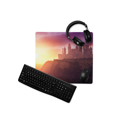 Castle Sunset Mouse Pad - Castle Sunset Orange Purple Gaming Desk Fantasy Dreamy Mood Castle Decor Printed Fabric