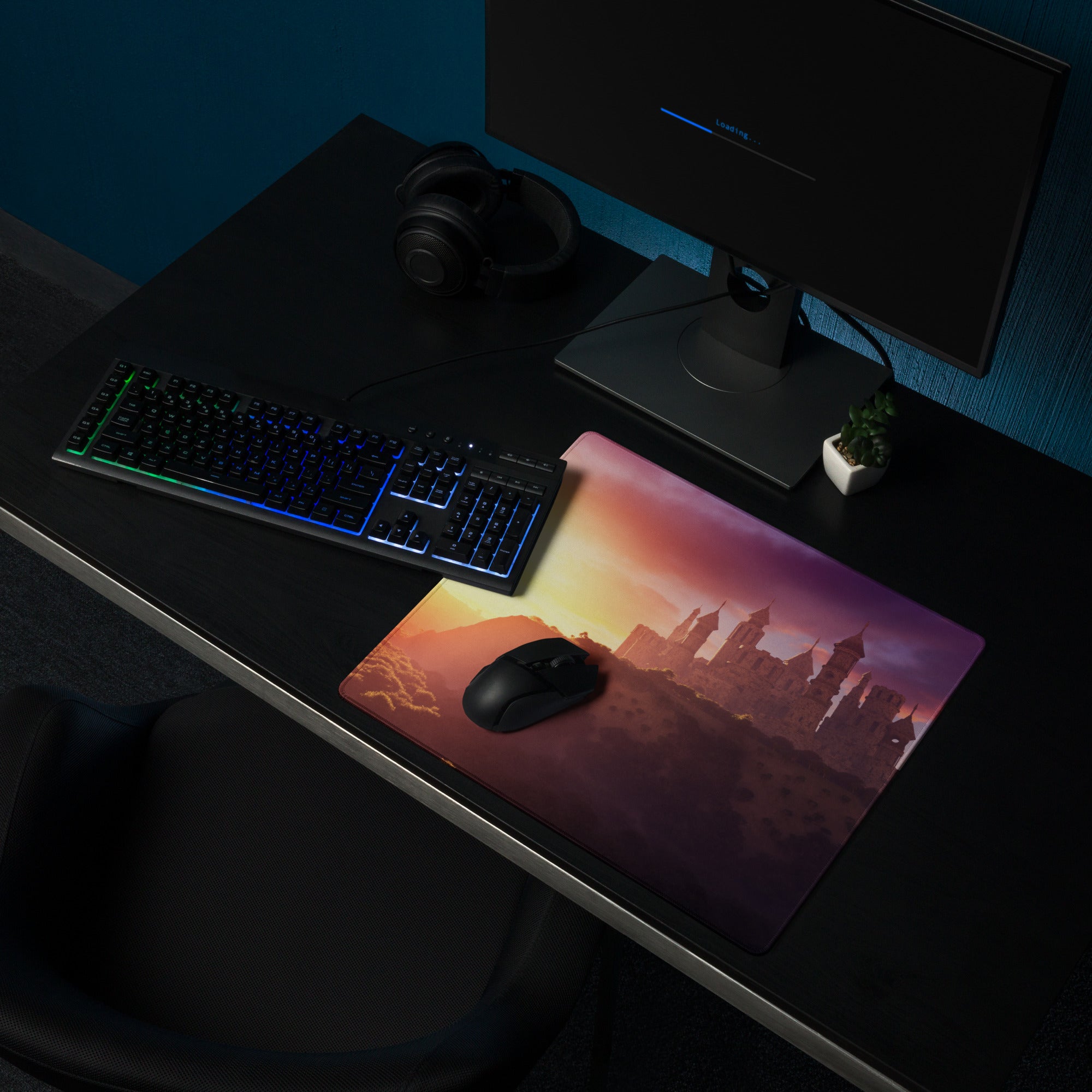 Castle Sunset Mouse Pad - Castle Sunset Orange Purple Gaming Desk Fantasy Dreamy Mood Castle Decor Printed Fabric
