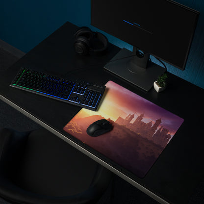 Castle Sunset Mouse Pad - Castle Sunset Orange Purple Gaming Desk Fantasy Dreamy Mood Castle Decor Printed Fabric