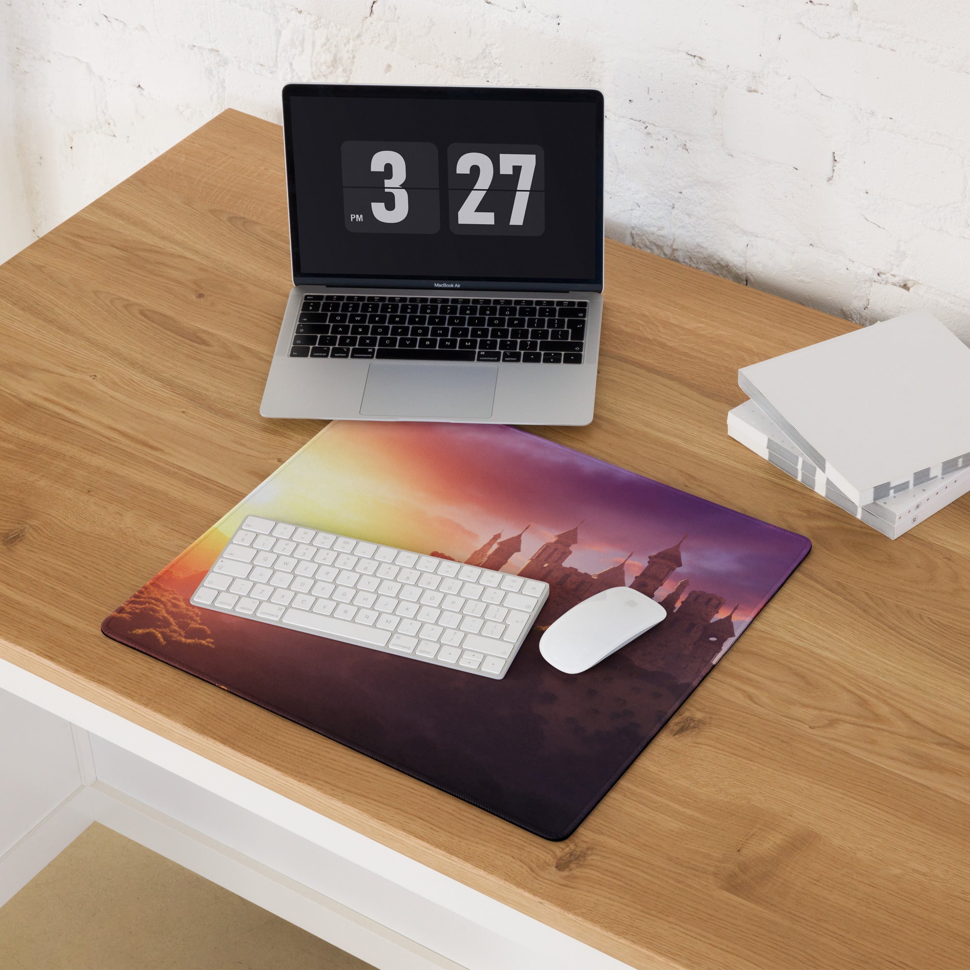 Castle Sunset Mouse Pad - Castle Sunset Orange Purple Gaming Desk Fantasy Dreamy Mood Castle Decor Printed Fabric