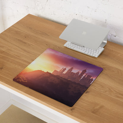 Castle Sunset Mouse Pad - Castle Sunset Orange Purple Gaming Desk Fantasy Dreamy Mood Castle Decor Printed Fabric