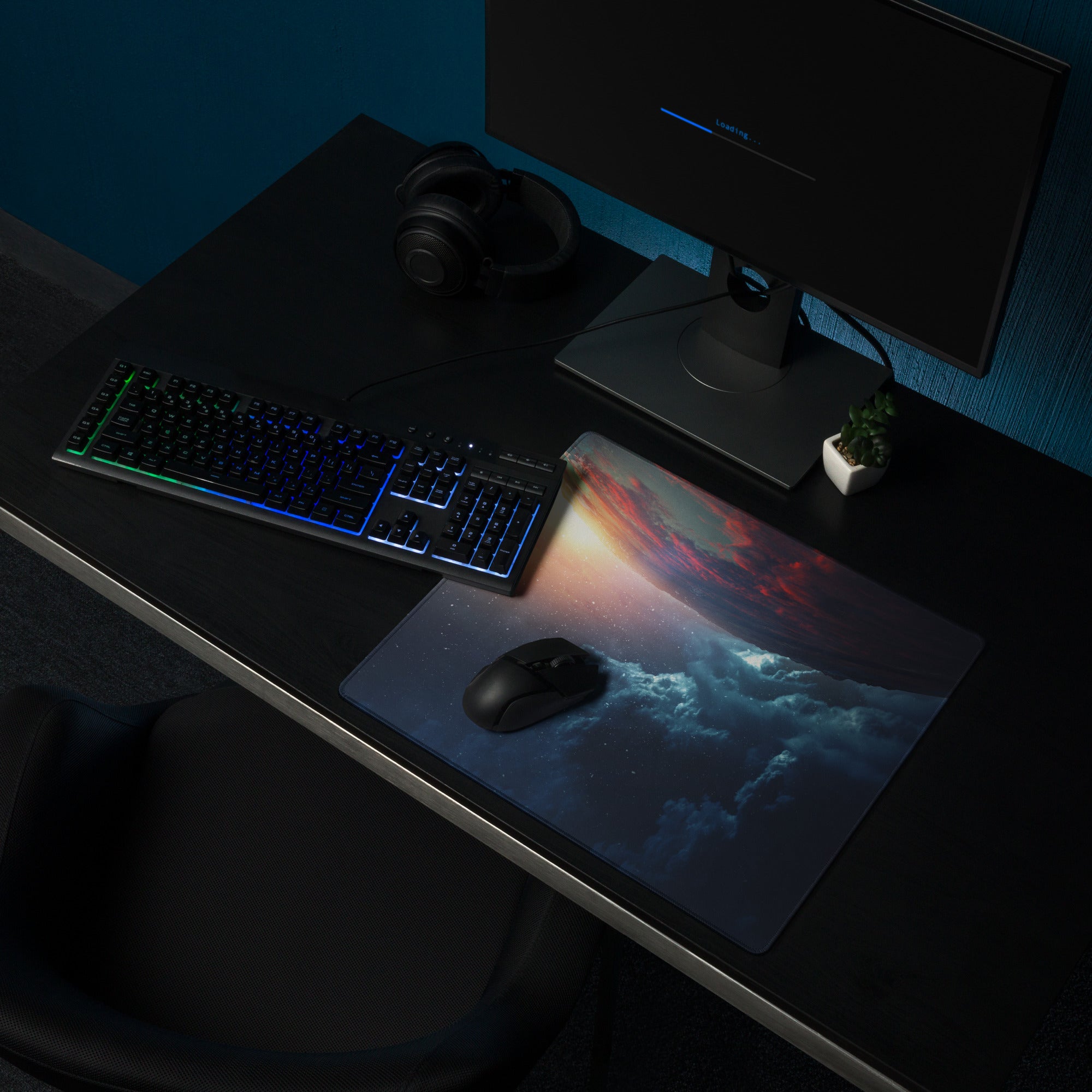 Cosmic Night Gaming Mouse Pad - Gaming Mouse Pad Cosmic Blue Black Desk Modern Immersive Mood Tech Decor Non Slip Printed