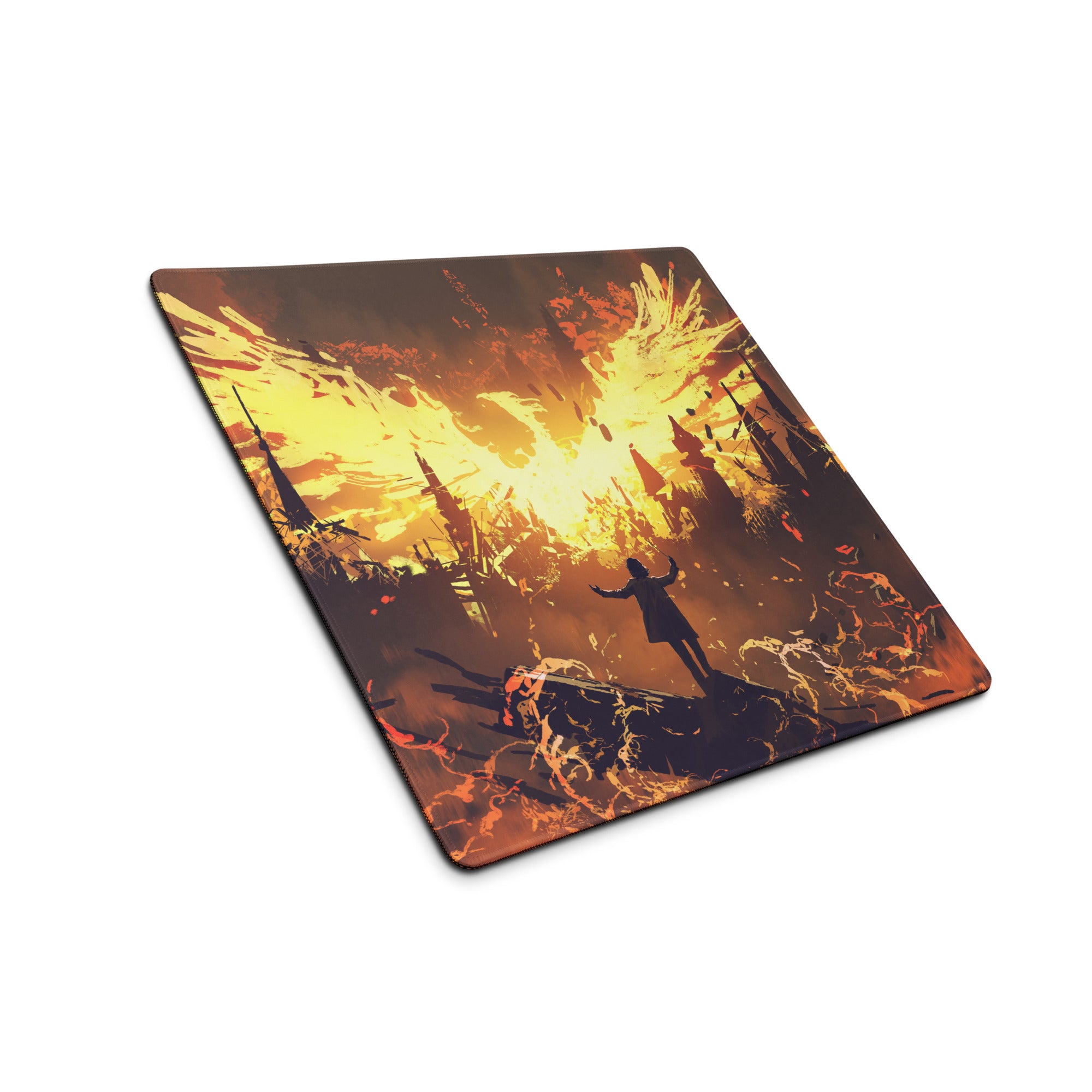 Inferno Siege Gaming Mouse Pad - Gaming Mouse Pad Orange Yellow Desk Fiery Mood Battlefield Style Digital Art