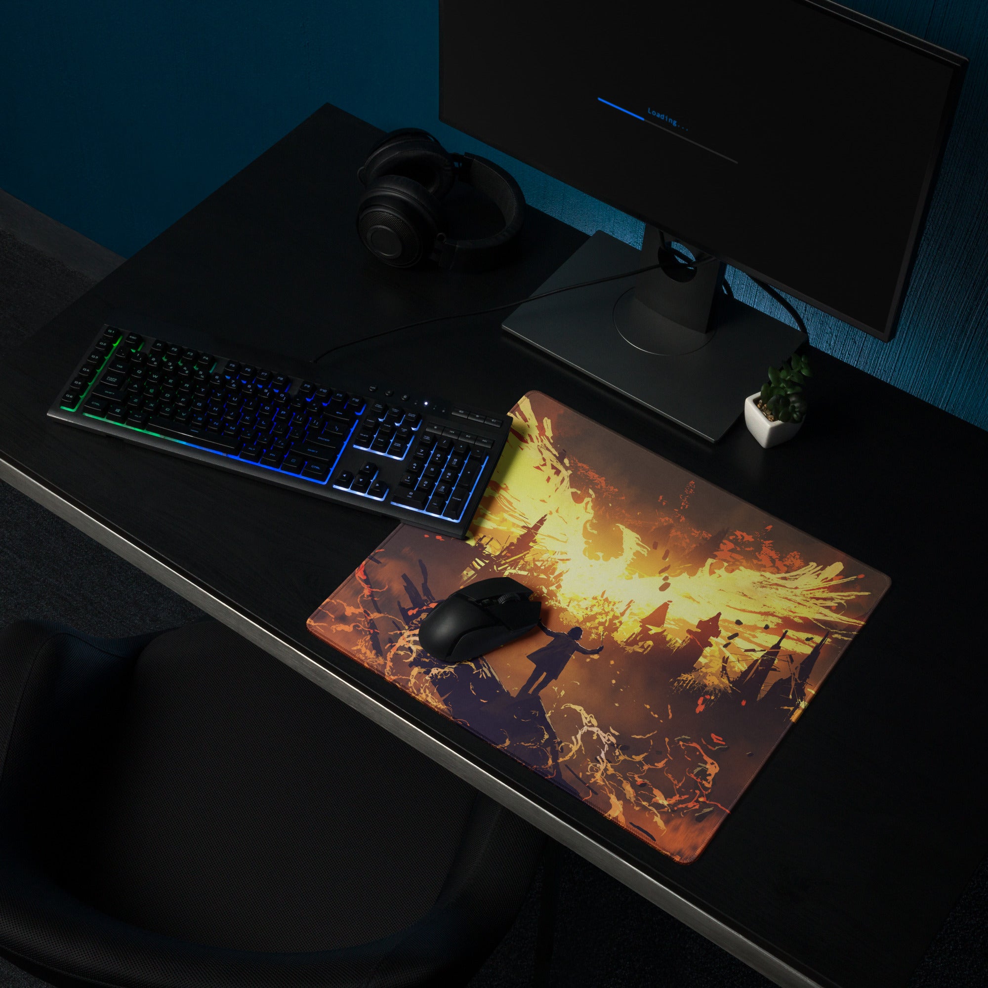 Inferno Siege Gaming Mouse Pad - Gaming Mouse Pad Orange Yellow Desk Fiery Mood Battlefield Style Digital Art