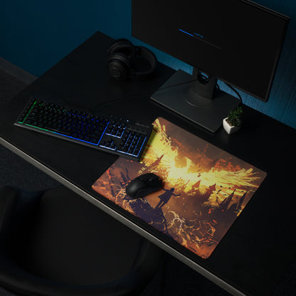 Inferno Siege Gaming Mouse Pad - Gaming Mouse Pad Orange Yellow Desk Fiery Mood Battlefield Style Digital Art
