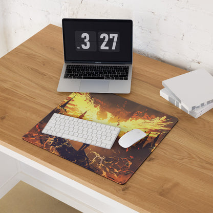 Inferno Siege Gaming Mouse Pad - Gaming Mouse Pad Orange Yellow Desk Fiery Mood Battlefield Style Digital Art