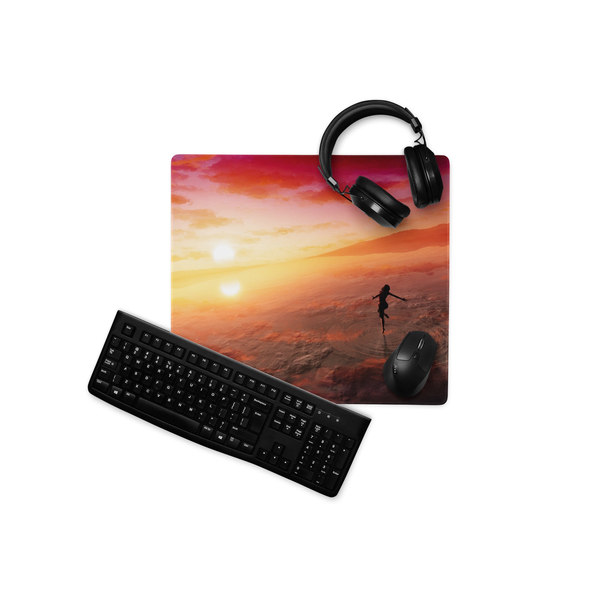 Sunset Beach Gaming Pad - Sunset Beach Scene Orange Pink Desk Setup Cinematic Warm Mood Modern Decor Large Pad Photo