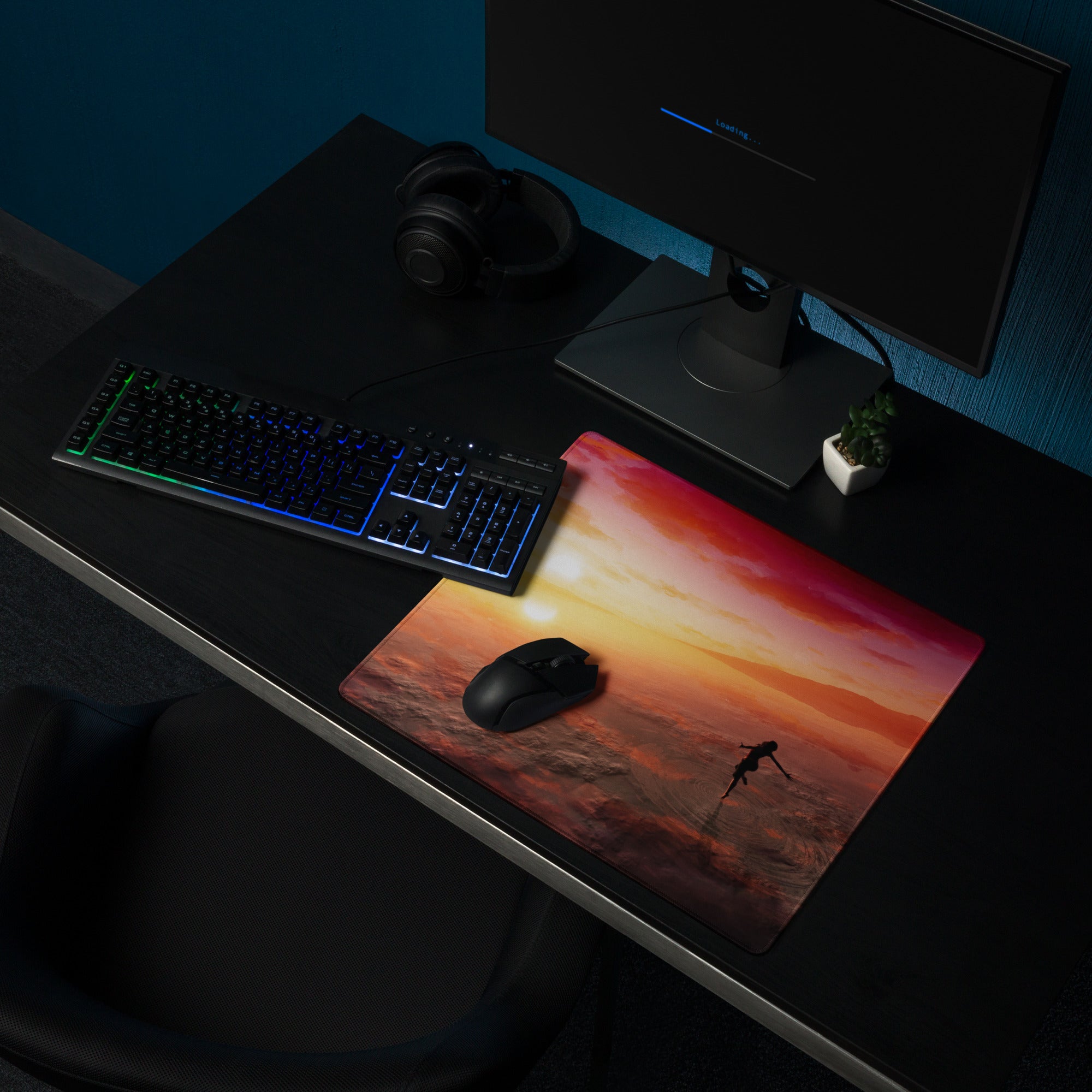 Sunset Beach Gaming Pad - Sunset Beach Scene Orange Pink Desk Setup Cinematic Warm Mood Modern Decor Large Pad Photo