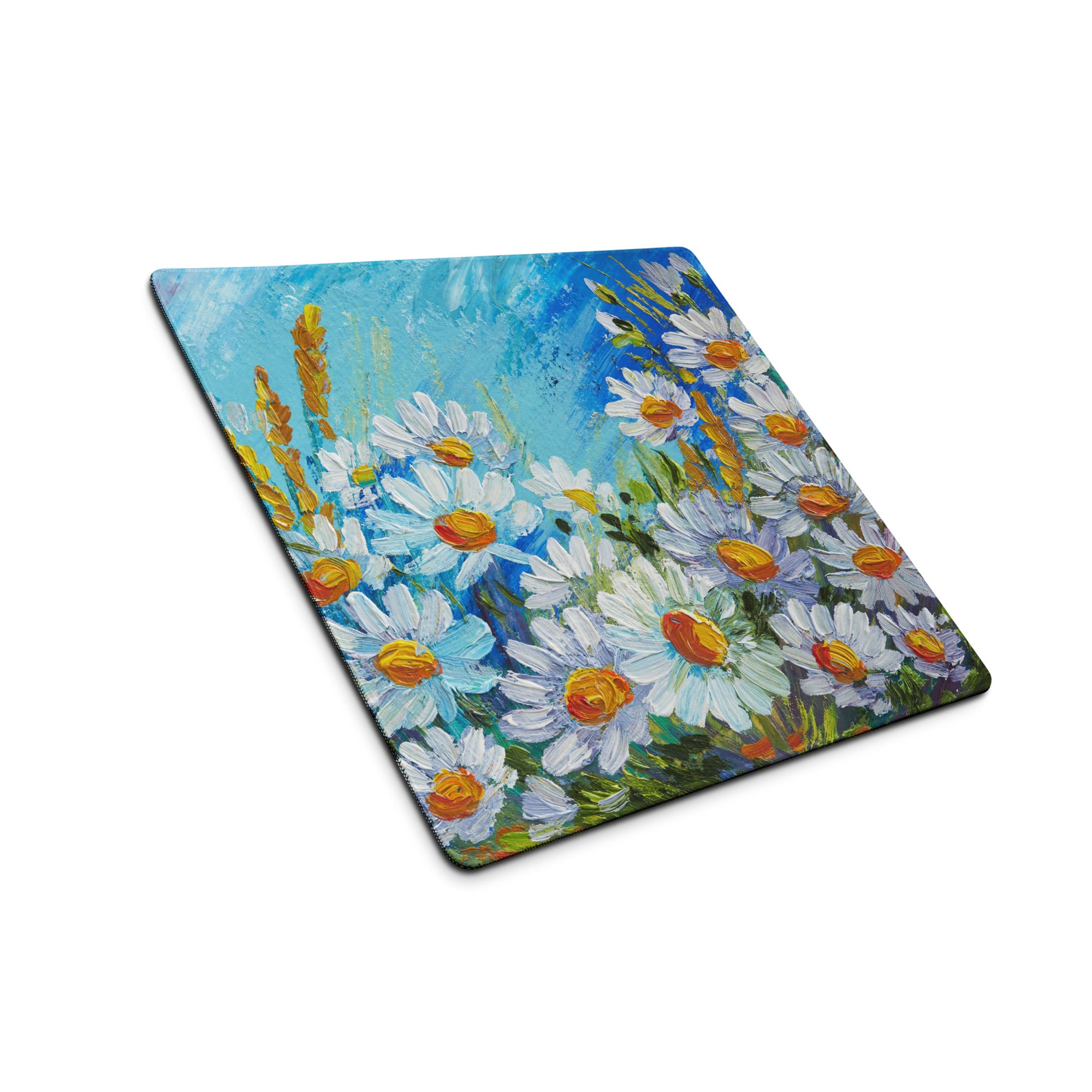 Impressionist Floral Gaming Mouse Pad - Gaming Mouse Pad Blue White Yellow Green Desktop Impressionist Cheerful Mood Botanical Desk Mat Esports Non Slip