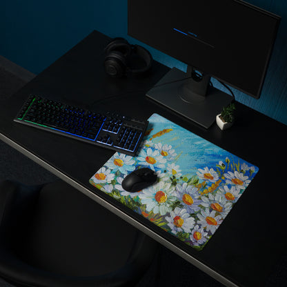 Impressionist Floral Gaming Mouse Pad - Gaming Mouse Pad Blue White Yellow Green Desktop Impressionist Cheerful Mood Botanical Desk Mat Esports Non Slip