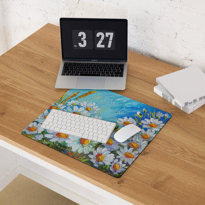 Impressionist Floral Gaming Mouse Pad - Gaming Mouse Pad Blue White Yellow Green Desktop Impressionist Cheerful Mood Botanical Desk Mat Esports Non Slip