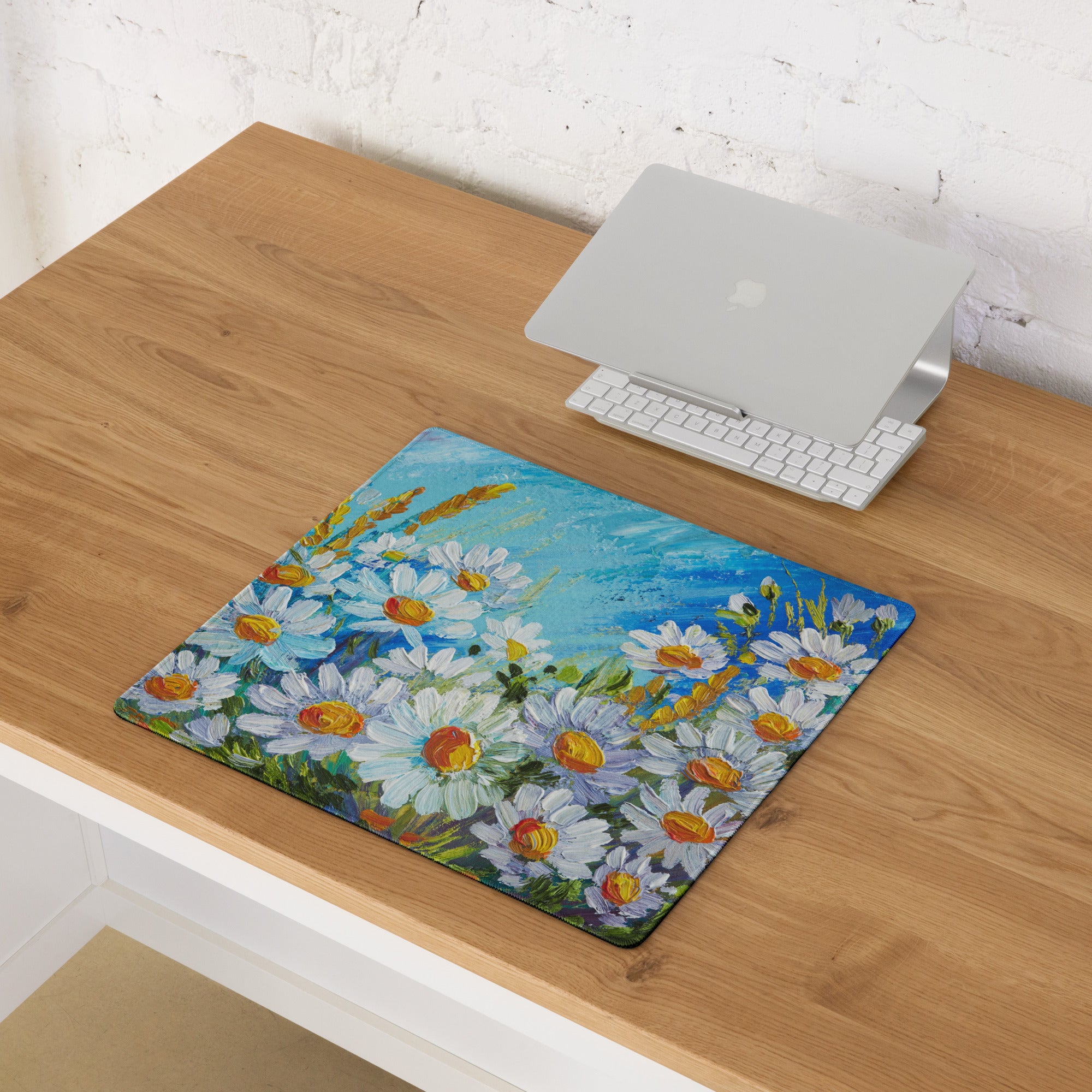 Impressionist Floral Gaming Mouse Pad - Gaming Mouse Pad Blue White Yellow Green Desktop Impressionist Cheerful Mood Botanical Desk Mat Esports Non Slip