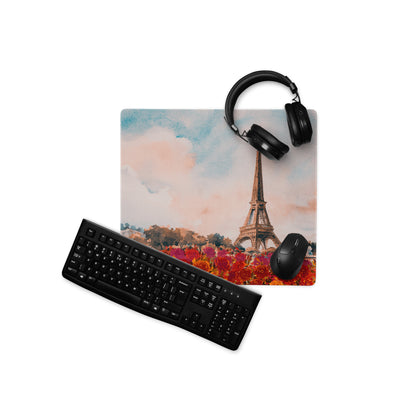 Paris Eiffel Watercolor Mouse Pad - Eiffel Tower Paris Watercolor Desk Mat Pink Blue Romantic Mood Non Slip
