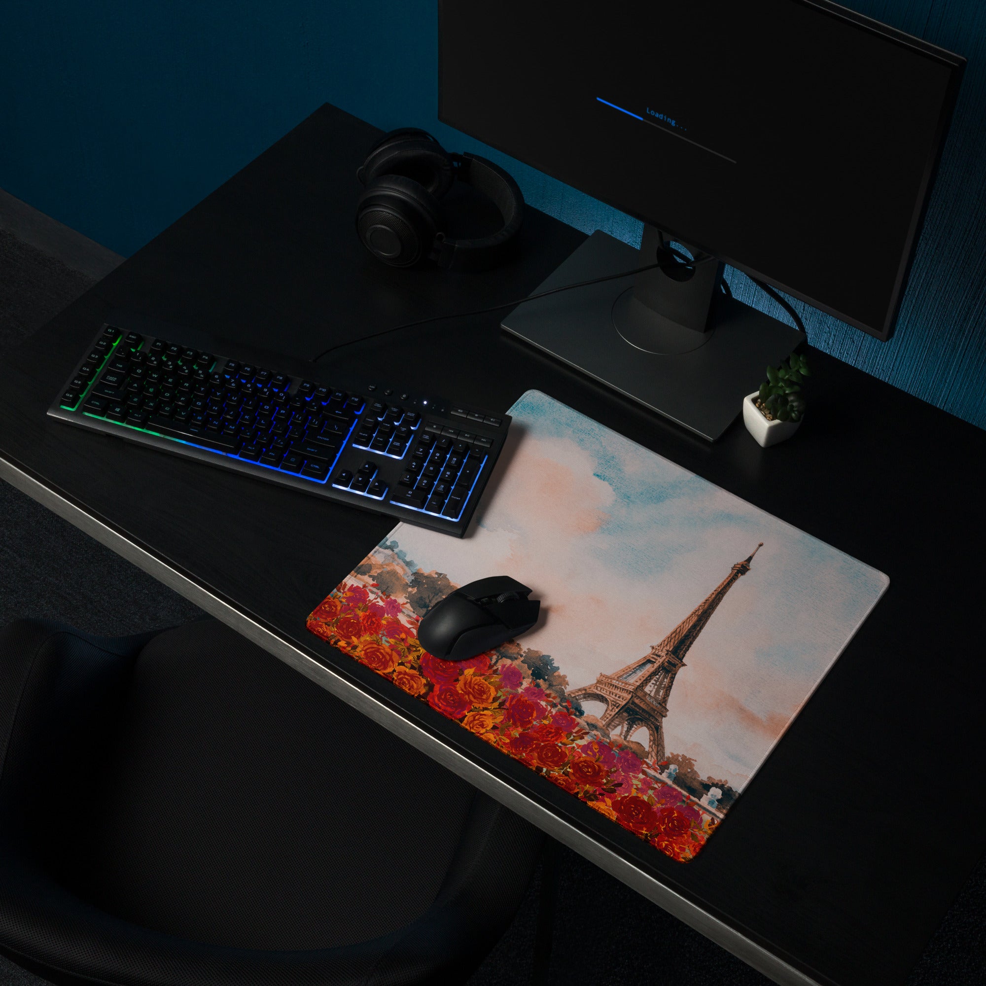 Paris Eiffel Watercolor Mouse Pad - Eiffel Tower Paris Watercolor Desk Mat Pink Blue Romantic Mood Non Slip