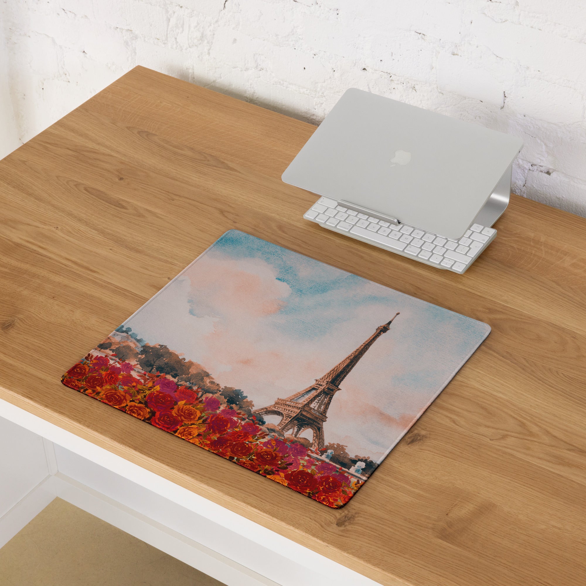 Paris Eiffel Watercolor Mouse Pad - Eiffel Tower Paris Watercolor Desk Mat Pink Blue Romantic Mood Non Slip